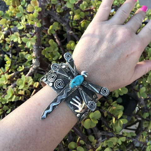 Sterling Turquoise Navajo Dragonfly Bracelet Cuff By Alex Sanchez