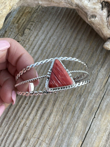 Navajo Orange Spiny Sterling Silver  Cuff Bracelet Stamped W. Begay