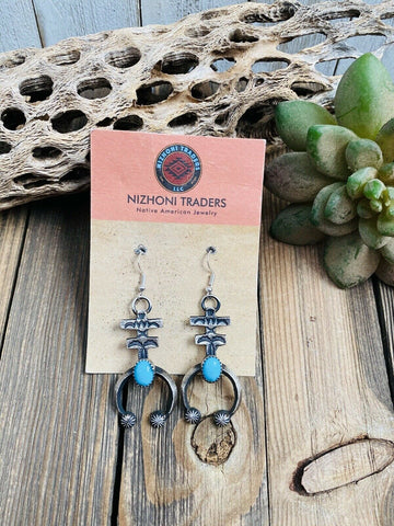 Navajo Turquoise & Sterling Silver Naja Cross Dangle Earrings By Kevin Billah