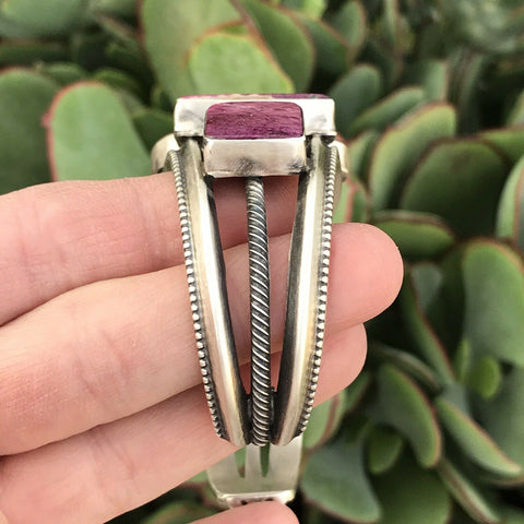 Purple Spiny Oyster & Sterling Silver Cuff Bracelet Signed