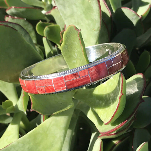 Navajo Spiny Oyster Shell & Sterling Silver Cuff Bracelet Signed