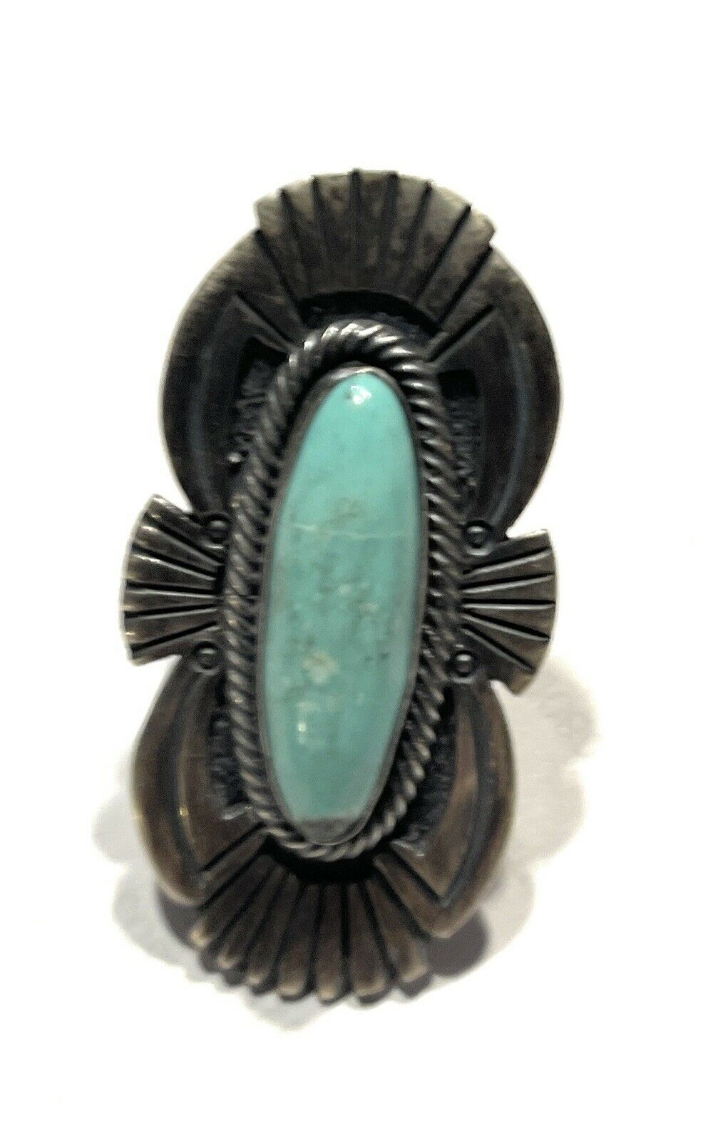 Navajo Sterling Silver Turquoise Nouveau￼ Statement Ring Sz 8