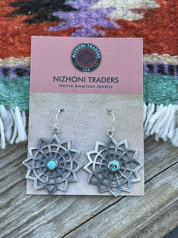 Navajo Sterling Silver Turquoise Dangle Earrings