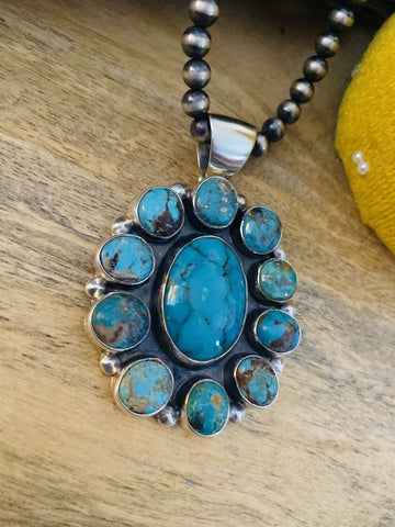 Navajo Sterling Silver & Multi Turquoise Cluster Pendant Signed