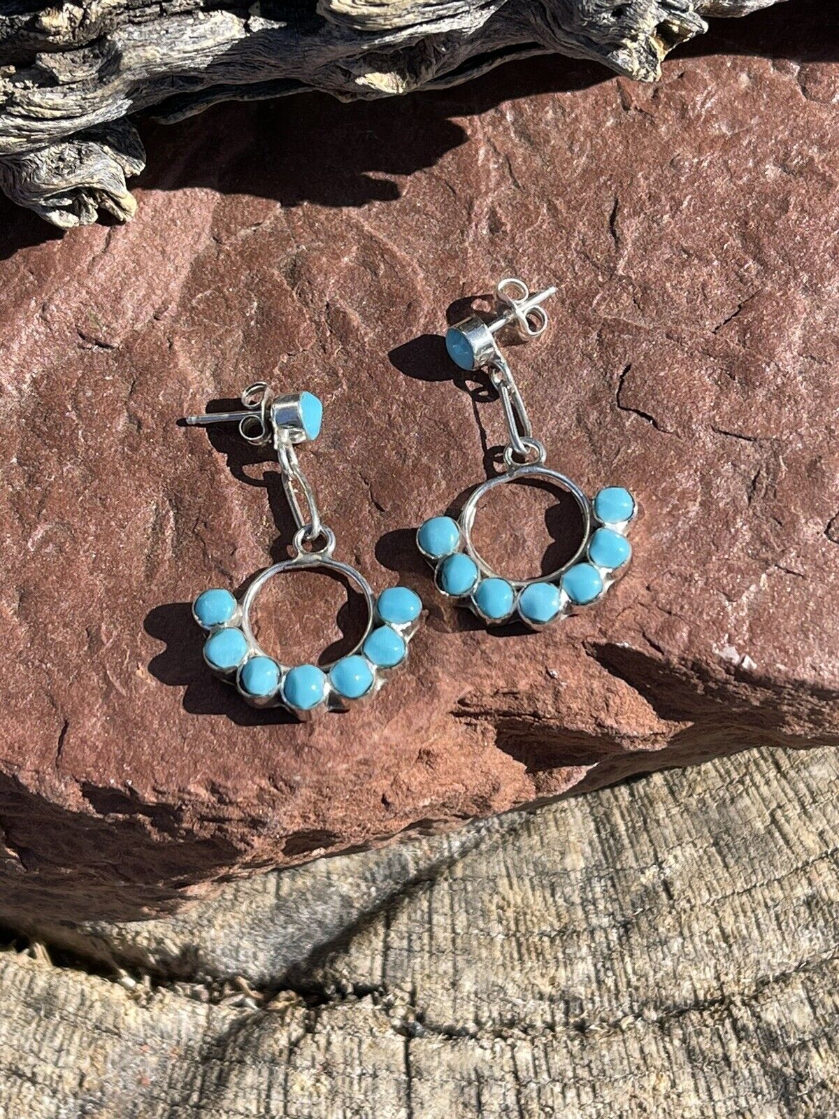 Zuni Sterling Silver & Turquoise Dangle Earrings