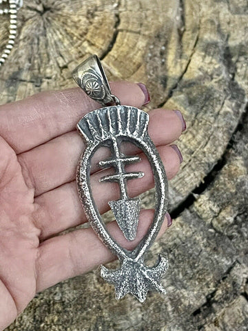 Navajo Sterling Silver Southwest Cross Arrow Tufa Cast Pendant