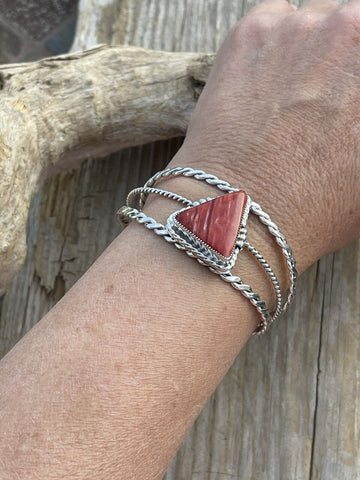 Navajo Orange Spiny Sterling Silver  Cuff Bracelet Stamped W. Begay