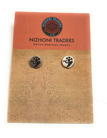 Hopi Overlaid Sterling Silver Kokopelli Stud Earrings