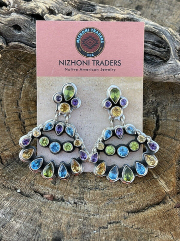 Navajo Sterling Silver & Natural Gem Stone Dangle Earrings