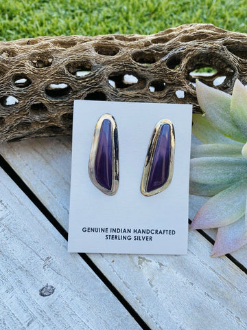 Vintage Navajo Charoite & Sterling Silver Post Earrings