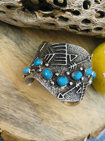 Navajo Turquoise & Sterling Silver Cuff Bracelet Signed