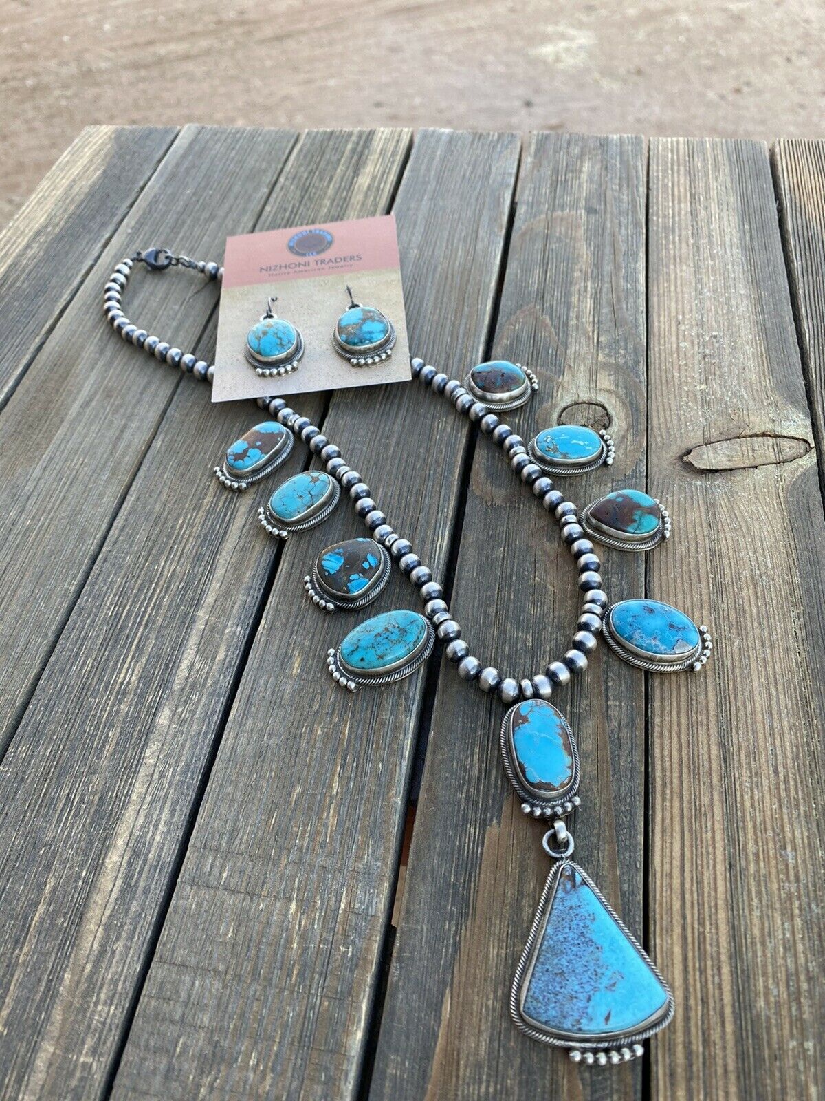 Stunning Navajo Sterling Silver Royston Turquoise Necklace & EarrIng Set