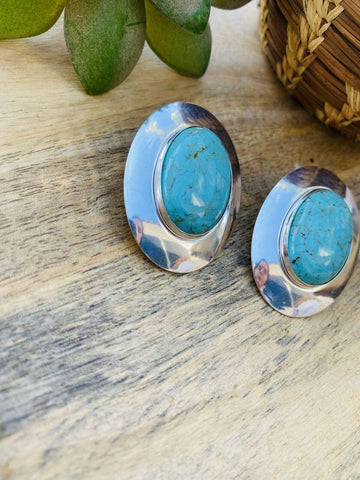 Vintage Navajo Turquoise & Sterling Silver Post Earrings