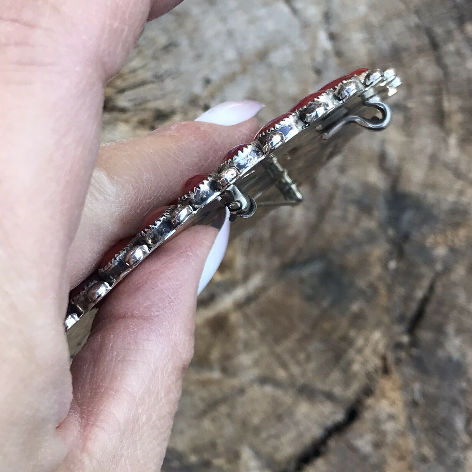 Navajo Jumbo Sterling Silver & Natural Red Coral Cluster Pendant/pin Signed