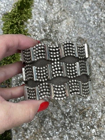 Navajo Sterling Silver Triple Row Dot Cuff Bracelet Signed