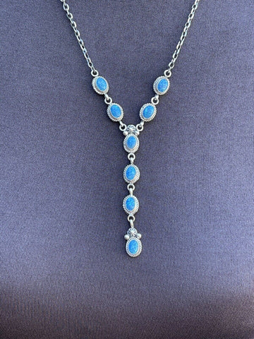 Navajo Sterling Silver &  Blue Iridescent Opal Lariat Necklace & Earring Set