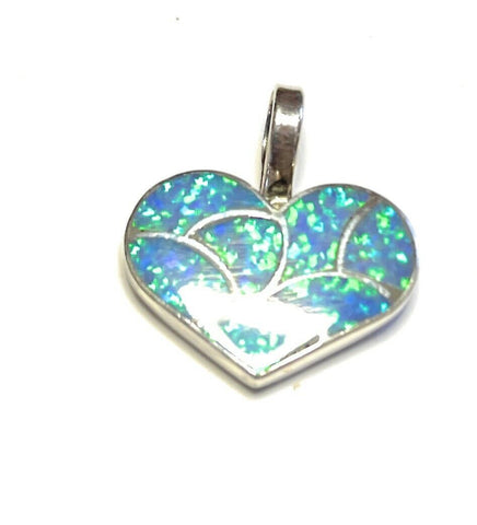 Zuni Iridescent Blue Opal & Sterling Silver Heart Pendant