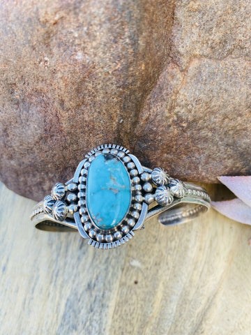 Navajo Sterling Cuff & Turquoise Cuff Bracelet Signed