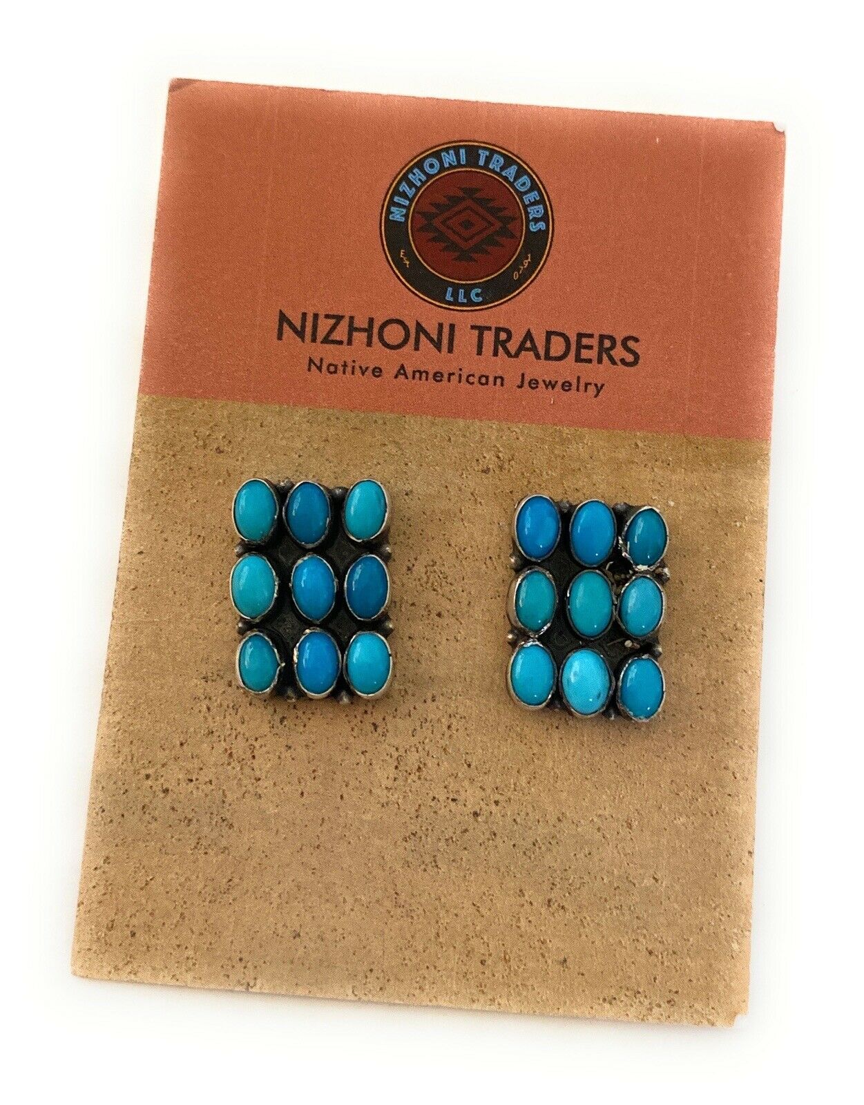 Navajo Turquoise & Sterling Silver Cluster Stud Earrings Signed