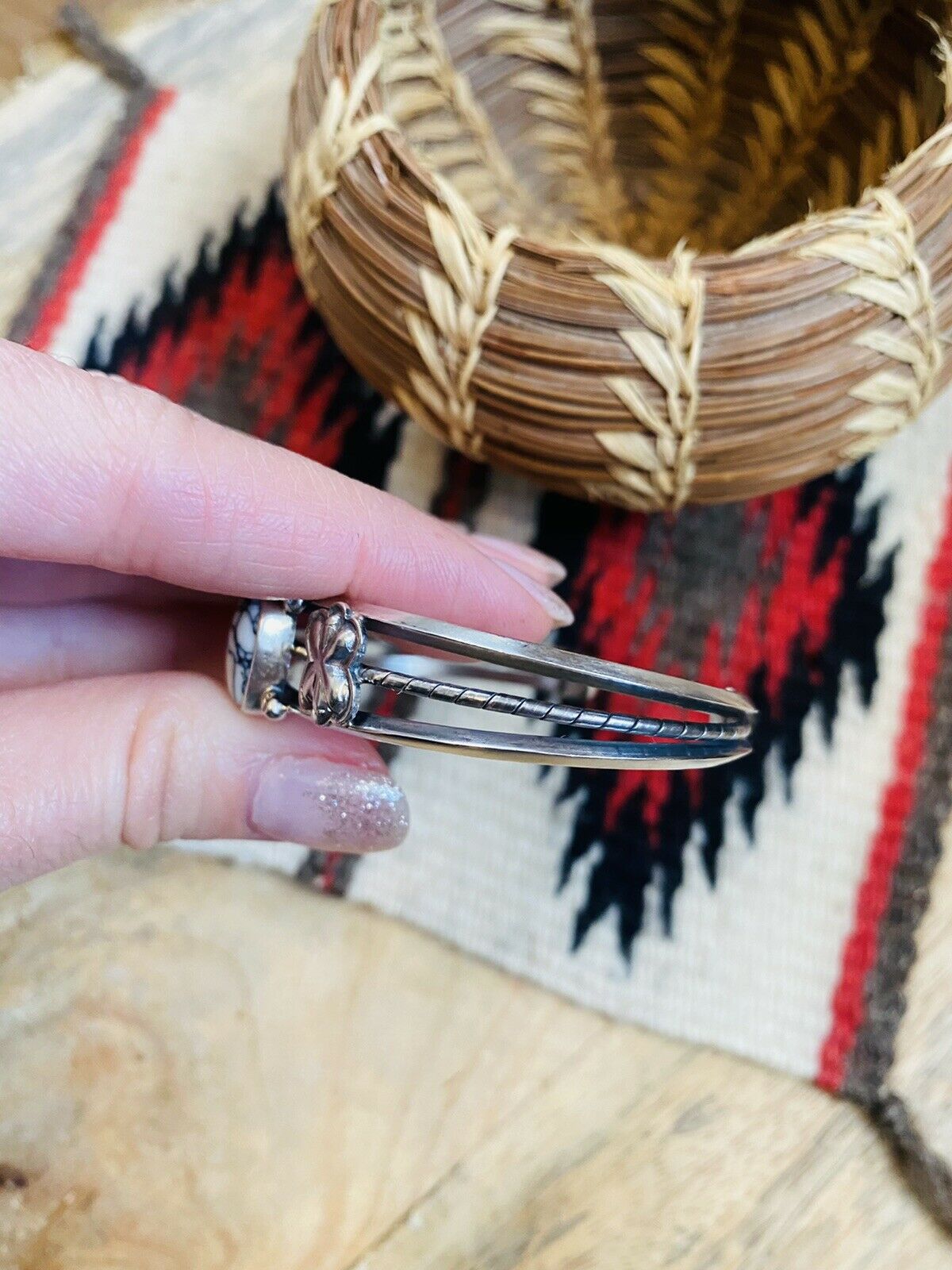 Navajo White Gibbsite & Sterling Silver Cuff Bracelet