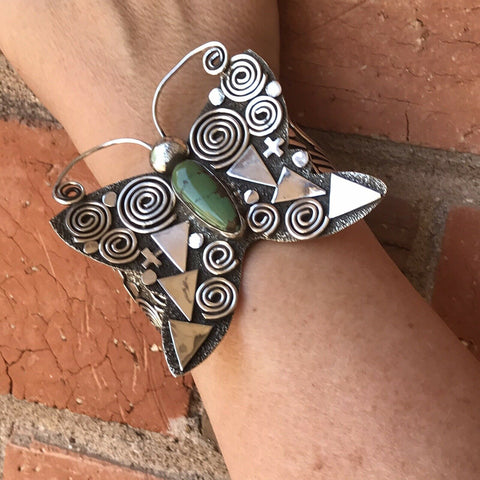 Sterling Turquoise Navajo Butterfly Bracelet Cuff By Alex Sanchez