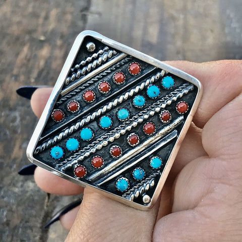 Navajo Multi Stone &  Sterling Silver Statement Ring Size 7.5