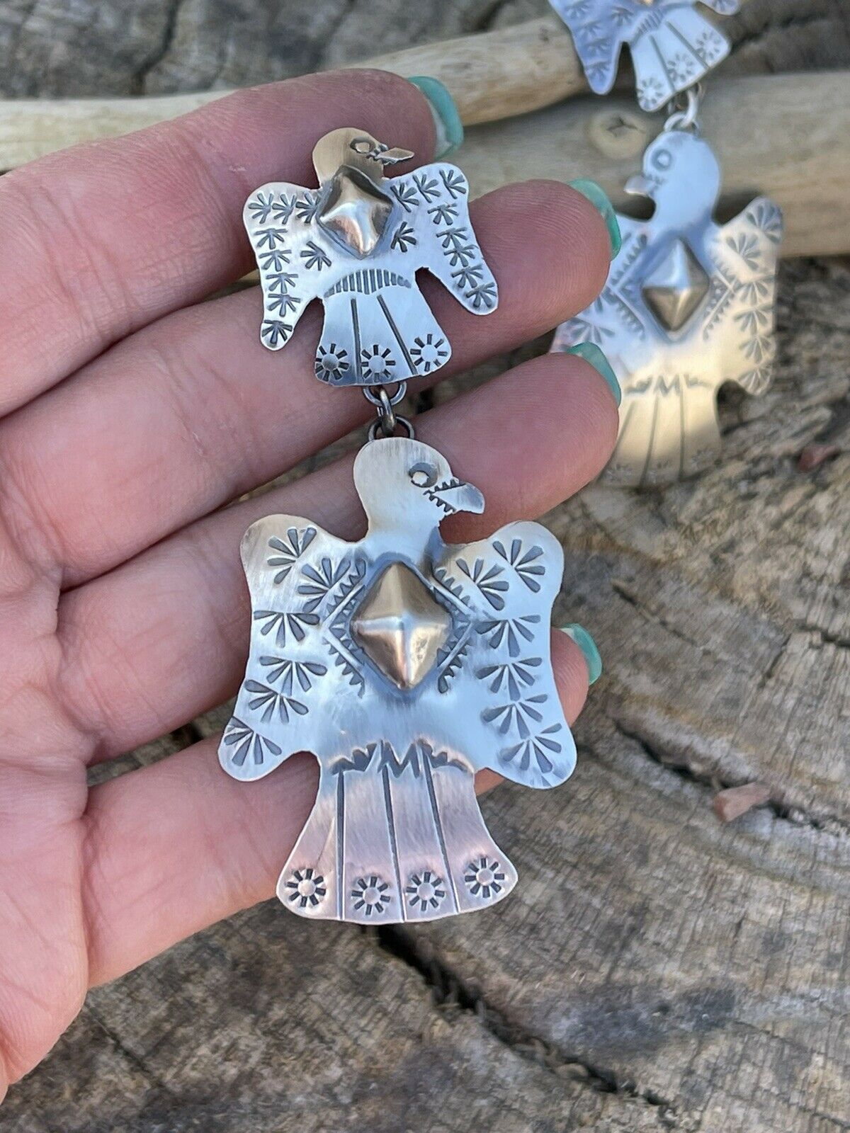 Navajo Sterling Silver Thunderbird Dangles by Tim Yazzie