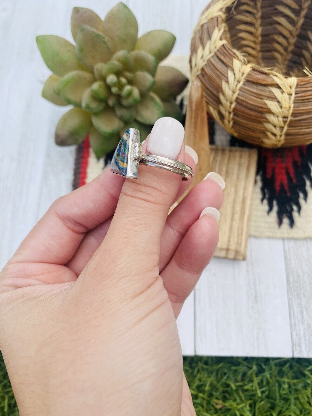 Navajo Sterling Silver & Rainbow Triangle Ring