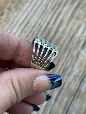 Navajo Sterling Silver Iridescent Opal Stacked Ring