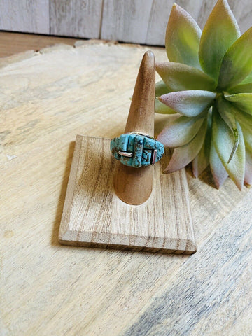 Navajo Turquoise & Sterling Silver High Rise Inlay Ring