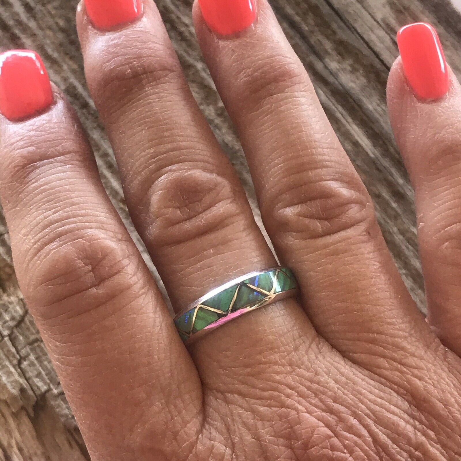 Navajo Sterling Silver Green Opal Stacker Ring