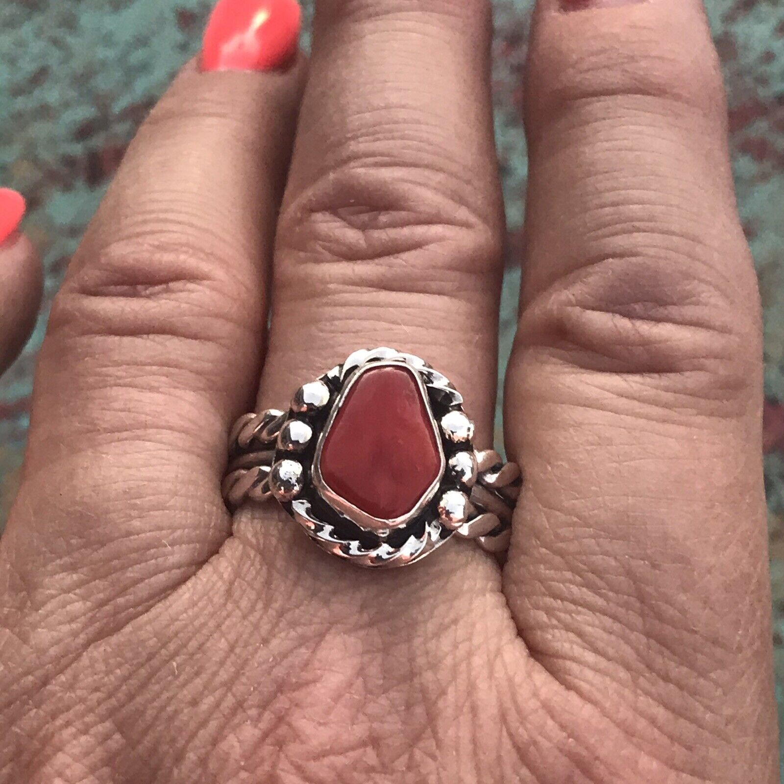 Navajo Sterling Silver Natural Red Coral Ring