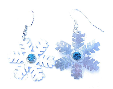 Navajo Sterling Silver & Turquoise Snowflake Dangle Earrings