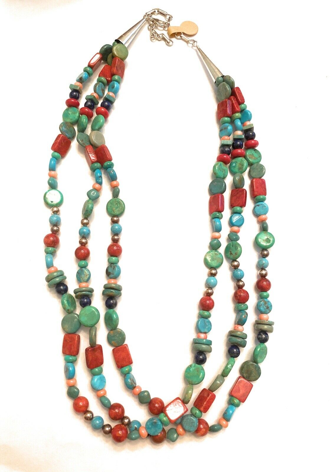 Navajo Sterling Silver & Multi Stone Beaded 3-Strand Necklace