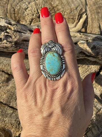 Navajo Turquoise & Lapis  Sterling Silver Ring Sz 7 Signed