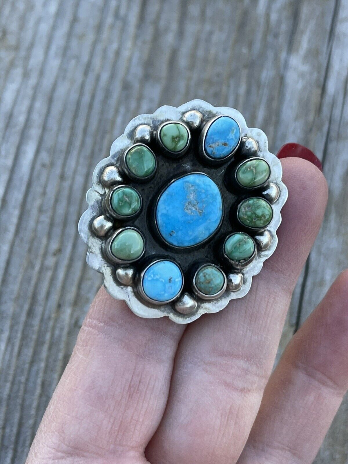 Navajo Sterling Sonoran Gold And Golden Hills Turquoise Cluster Ring Size 8.5