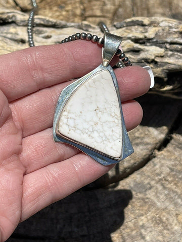 Navajo White Buffalo & Sterling Silver Southwest Pendant