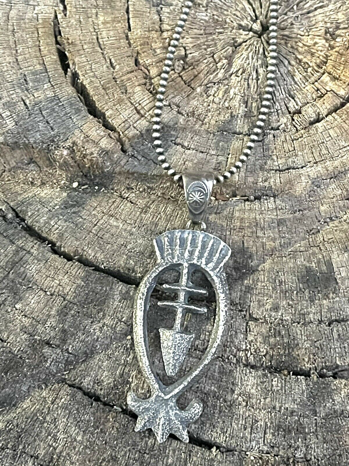 Navajo Sterling Silver Southwest Cross Arrow Tufa Cast Pendant