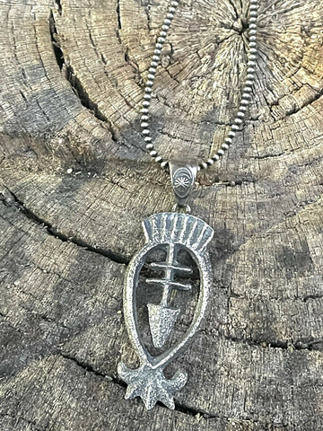 Navajo Sterling Silver Southwest Cross Arrow Tufa Cast Pendant