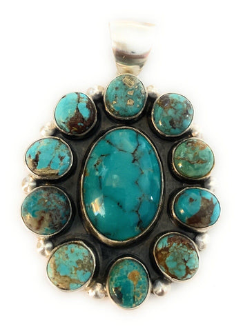 Navajo Sterling Silver & Multi Turquoise Cluster Pendant Signed