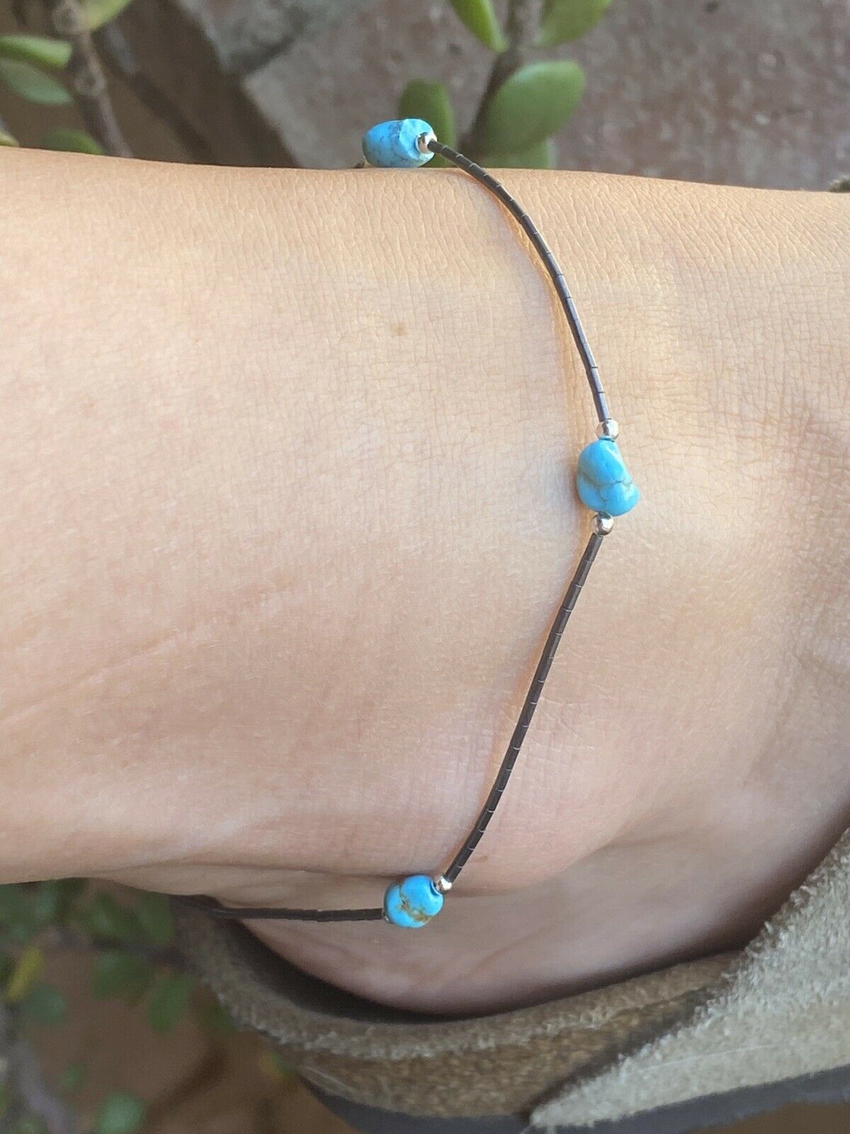 Sleeping Beauty Turquoise & Sterling Silver Anklet/Bracelet