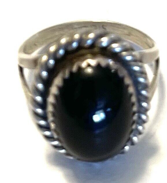 Navajo Sterling Silver Black Onyx Rope Style Ring