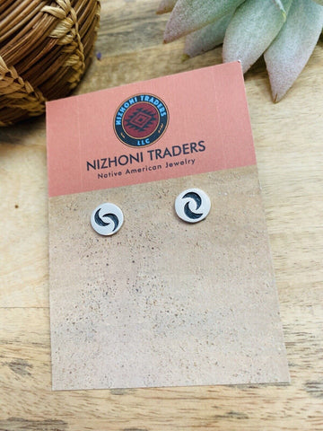 Hopi Overlaid Sterling Silver Moon Stud Earrings