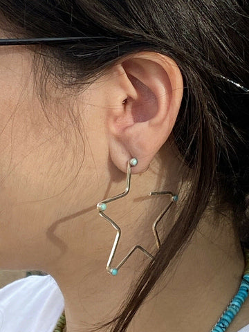 Gorgeous Turquoise & Sterling Silver Star Hoop Earrings