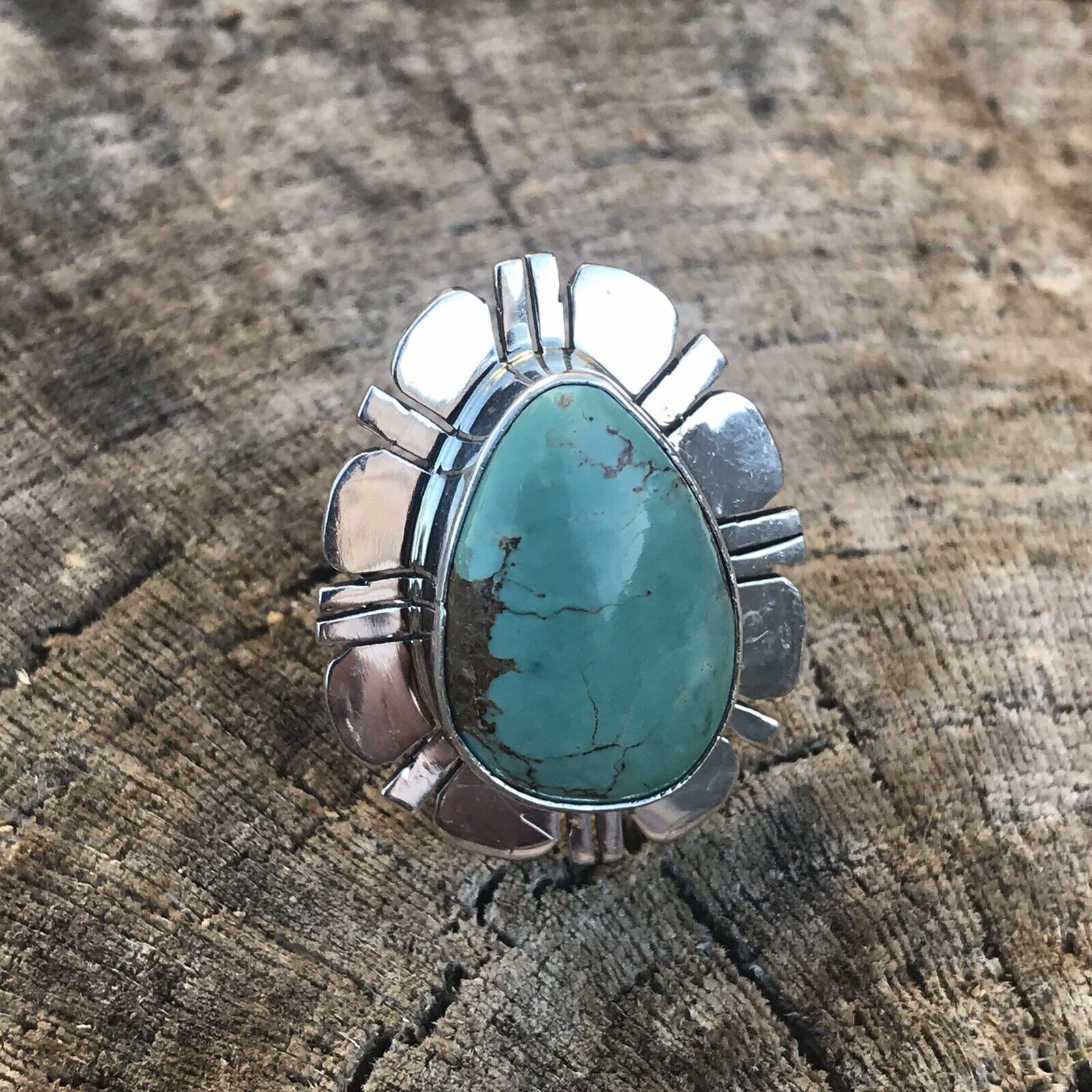 Royston Turquoise & Sterling Silver Navajo Ring Size 6.5 Stamped Sterling