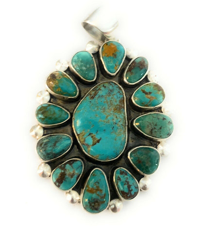 Navajo Sterling Silver & Multi Turquoise Cluster Pendant Signed