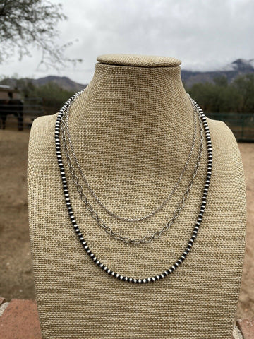 Navajo 3 Strand Sterling Silver Navajo Pearl & Chain  Necklace 16-20 Inches