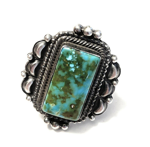 Navajo Sonoran Mountain Turquoise & Sterling Silver Statement Ring Size 9.5