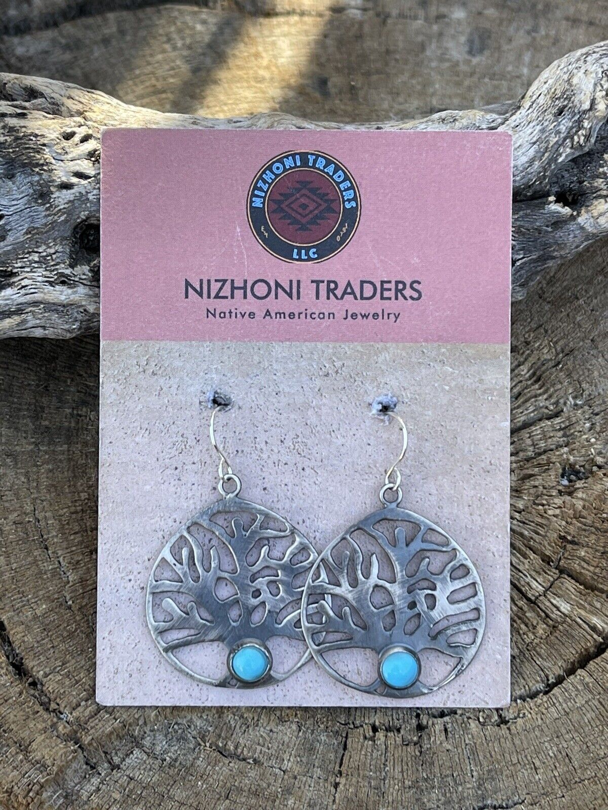 Navajo Sterling Silver Turquoise Tree Of Life Dangle Earrings