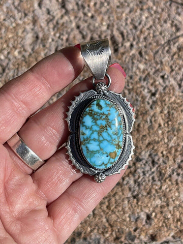 Navajo Number 8 Turquoise & Sterling Silver Elegant Pendant Signed